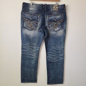 Rock Revival Cresdent Alt Straight Denim Jeans Size 44x34 Blue #1